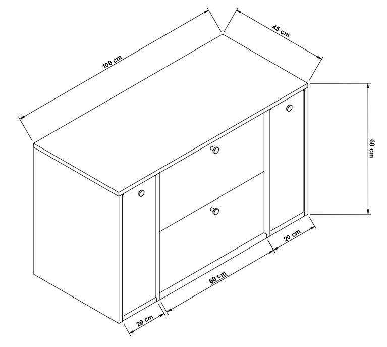Waschtischunterschrank 100 cm mit 2 Regal, glatte Fronten Belino - Walnuss Dunkel/Marmor Bianco