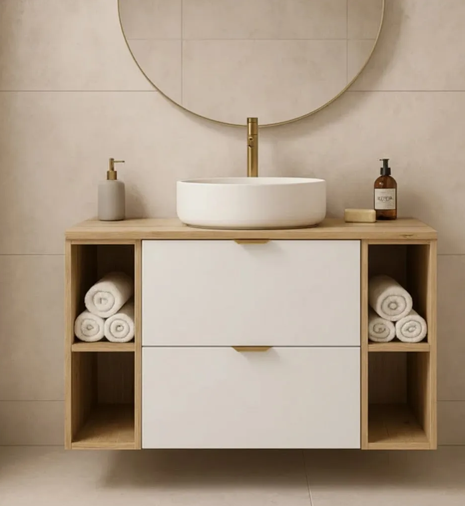 Waschtischunterschrank 100 cm mit 2 Regale Orio - Weiß/Eiche Artisan