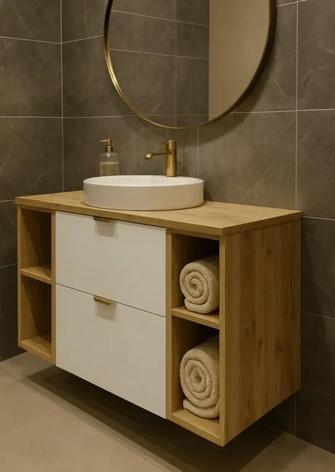 Waschtischunterschrank 100 cm mit 2 Regale Orio - Weiß/Eiche Artisan