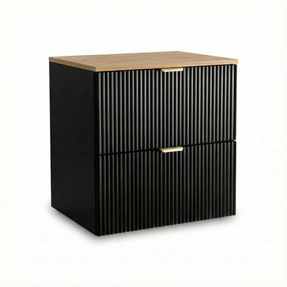 Waschtischunterschrank 60 cm Willy - Schwarz, Walnussplatte