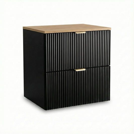 Waschtischunterschrank 60 cm Willy - Schwarz, Walnussplatte