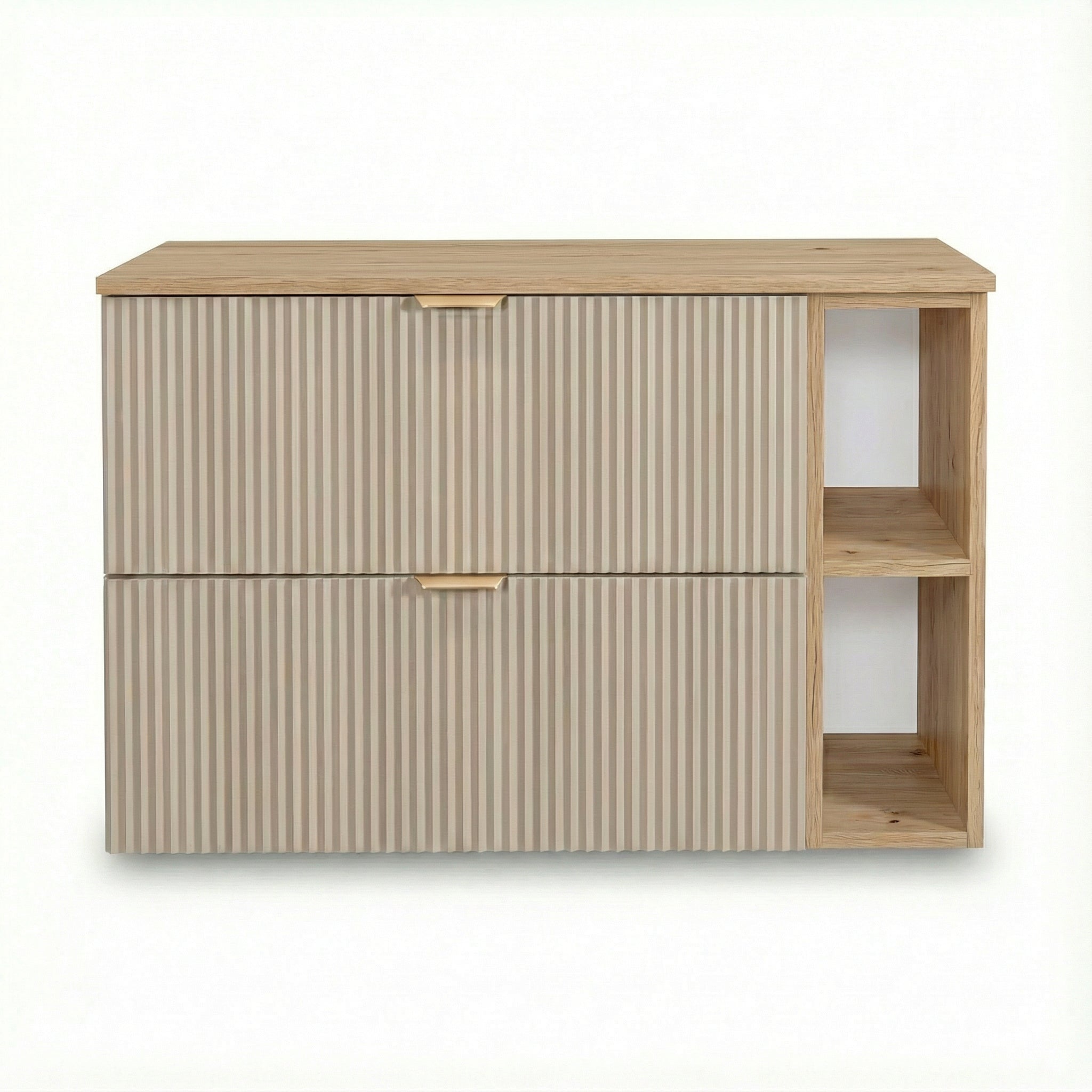 Waschtischunterschrank mit Regal 100 cm Willy - Kaschmir, Regal und Walnussplatte