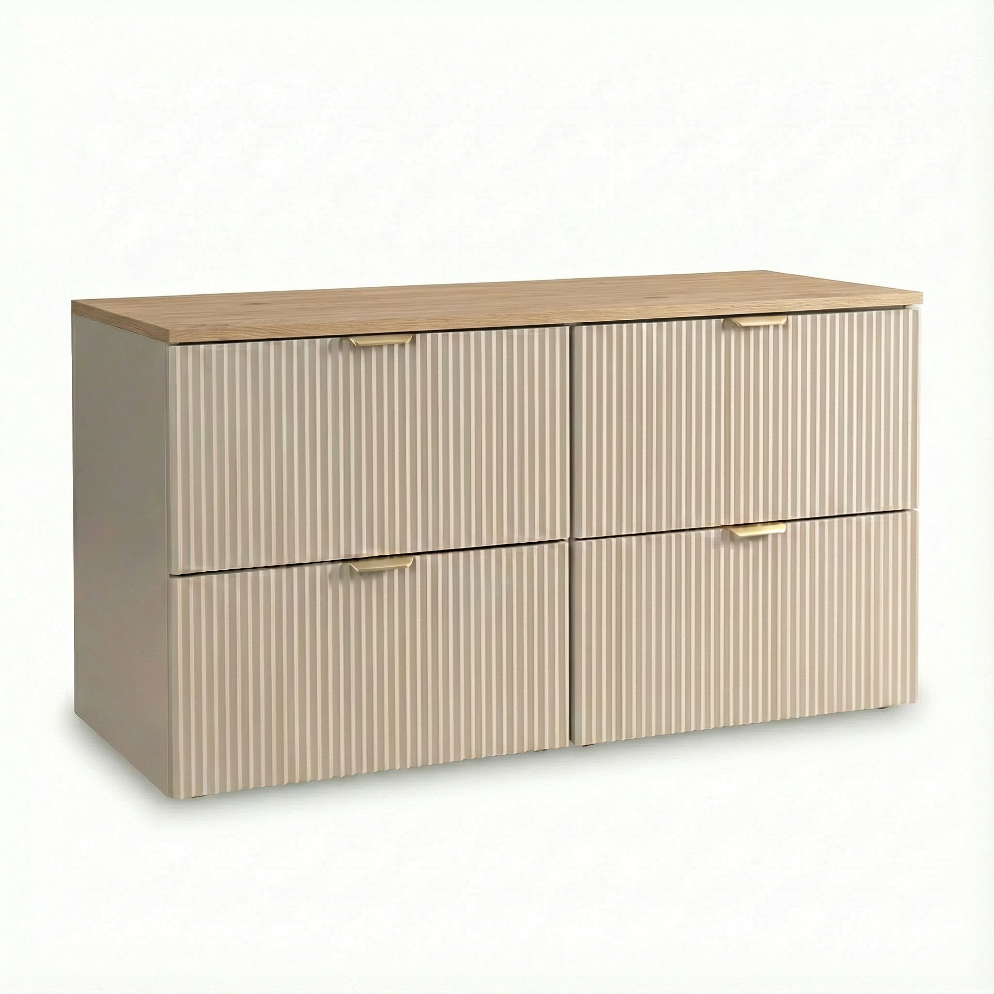 Badmöbel-Set: 120 cm Schrank mit 4 Schubladen Willy - Kaschmir, Walnussplatte