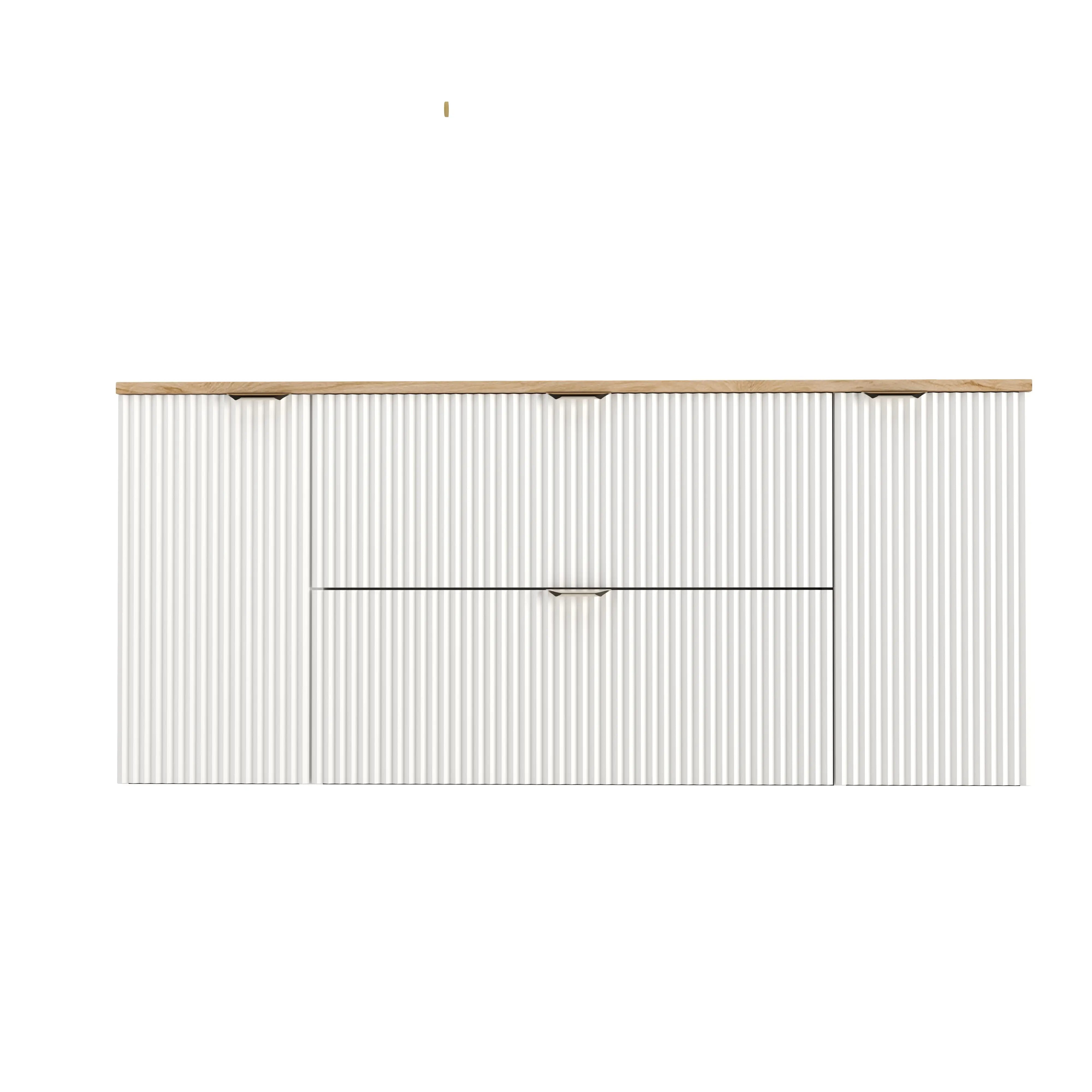Waschtischunterschrank 140 cm mit 2 Türen und 2 Schubladen Willy - Weiß, Walnussplatte