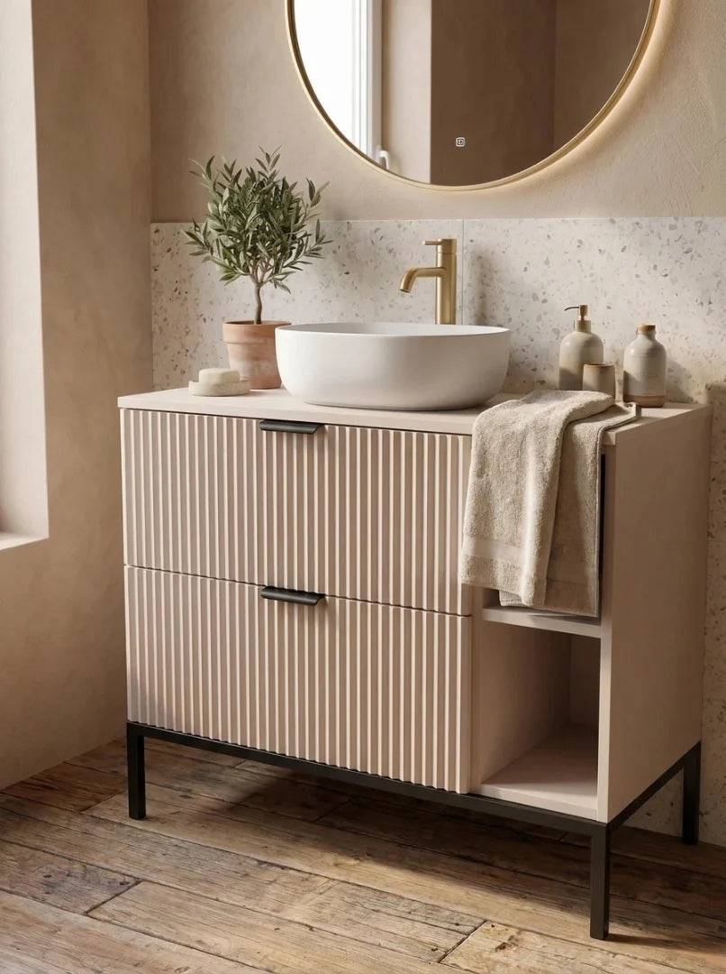 Waschtischunterschrank mit Regal 80 cm auf einem Metallgestell Willy - Kaschmir