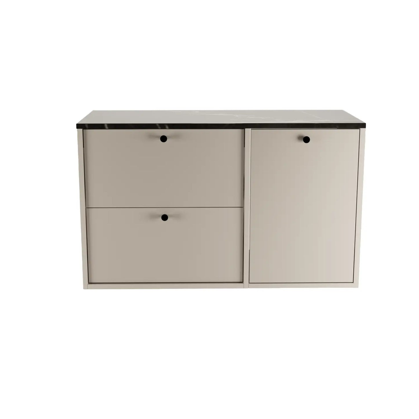 Waschtischunterschrank 100 cm mit Wäschekorb Belino - Kaschmir/Marmor Schwarz