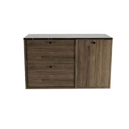 Waschtischunterschrank 100 cm mit Wäschekorb Belino - Walnuss Dunkel/Marmor Schwarz