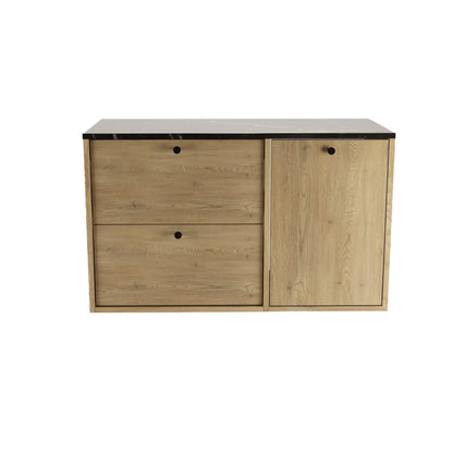 Waschtischunterschrank 100 cm mit Wäschekorb Belino - Eiche Cremona/Marmor Schwarz