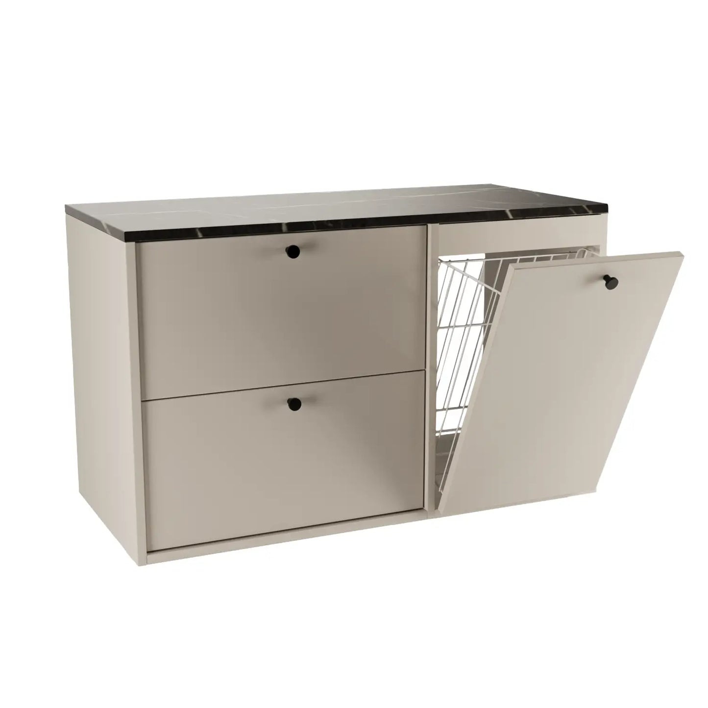 Waschtischunterschrank 100 cm mit Wäschekorb Belino - Kaschmir/Marmor Schwarz