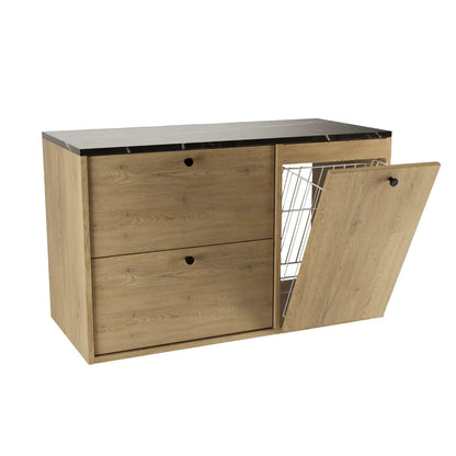 Waschtischunterschrank 100 cm mit Wäschekorb Belino - Eiche Cremona/Marmor Schwarz