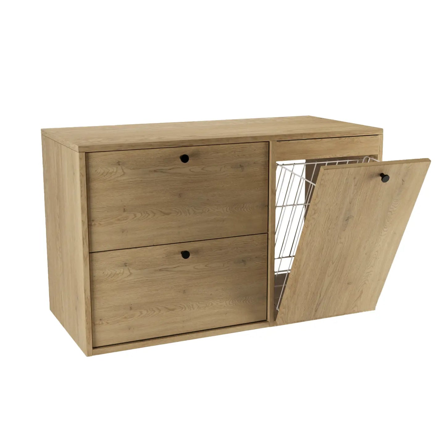 Waschtischunterschrank 100 cm mit Wäschekorb Belino - Eiche Cremona