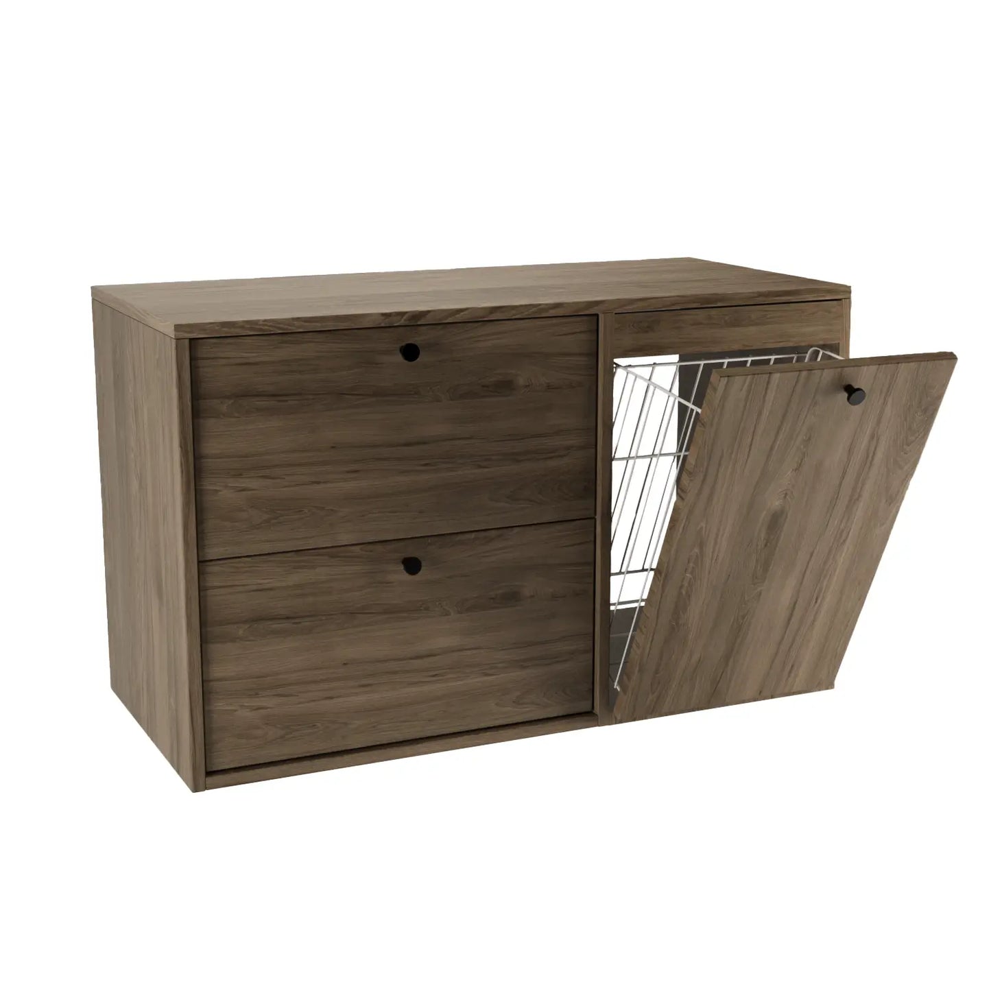 Waschtischunterschrank 100 cm mit Wäschekorb Belino - Walnuss Dunkel