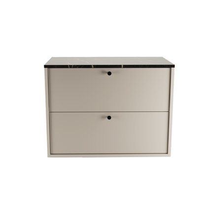 Waschtischunterschrank 80 cm, glatte Fronten Belino - Kaschmir/Marmor Schwarz