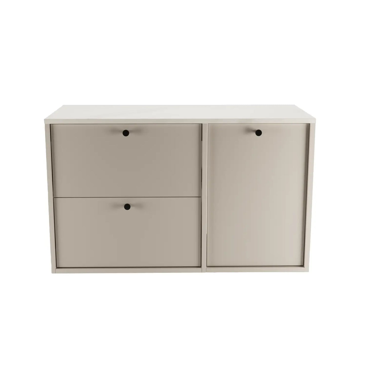 Waschtischunterschrank 100 cm mit Wäschekorb Belino - Kaschmir/Marmor Bianco