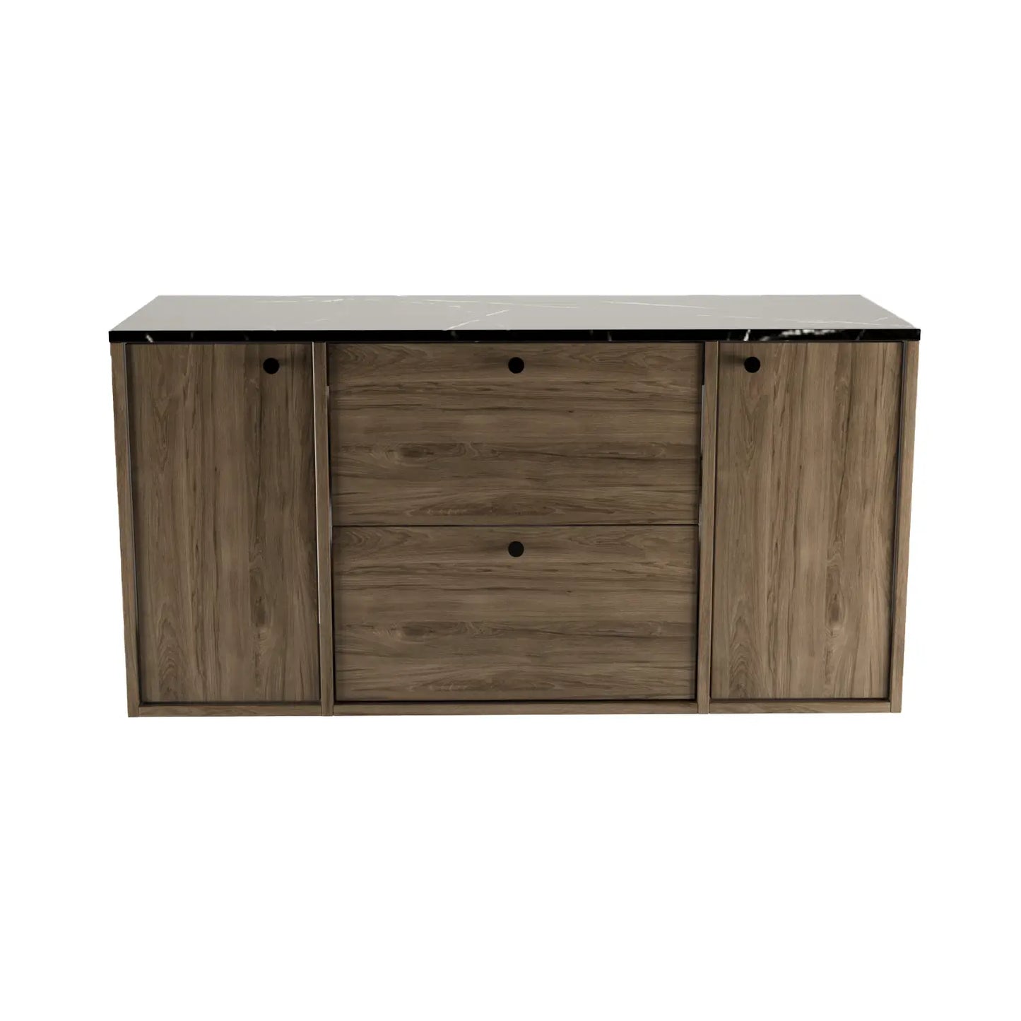 Waschtischunterschrank 120 cm mit 2 Türen und 2 Schubladen Belino - Walnuss Dunkel/Marmor Schwarz
