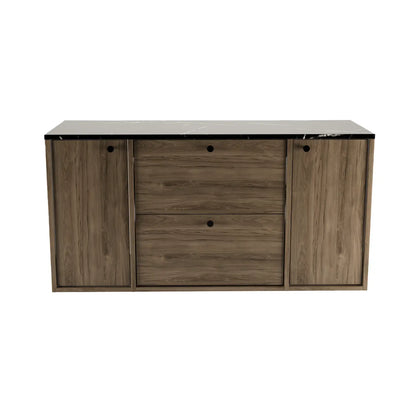 Waschtischunterschrank 120 cm mit 2 Türen und 2 Schubladen Belino - Walnuss Dunkel/Marmor Schwarz