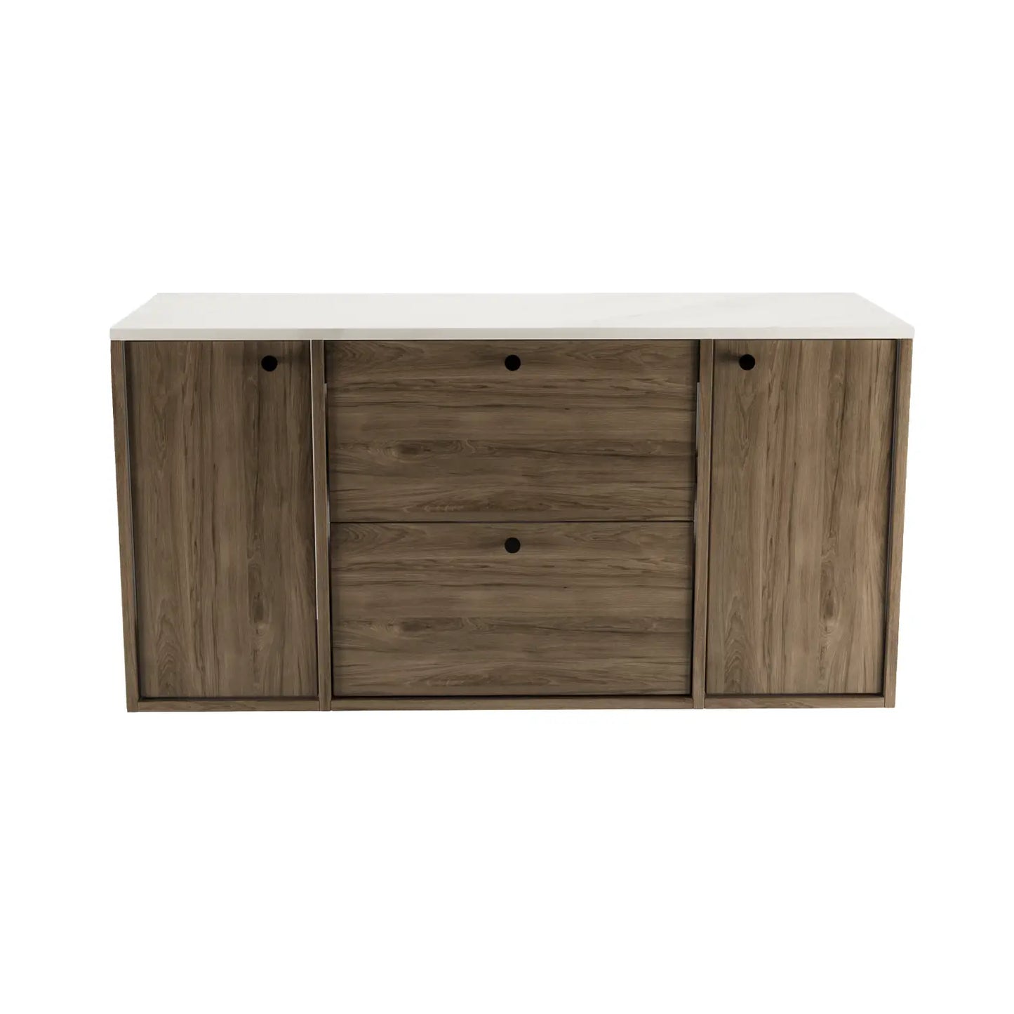 Waschtischunterschrank 120 cm mit 2 Türen und 2 Schubladen Belino - Walnuss Dunkel/Marmor Bianco