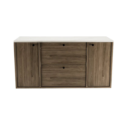 Waschtischunterschrank 120 cm mit 2 Türen und 2 Schubladen Belino - Walnuss Dunkel/Marmor Bianco
