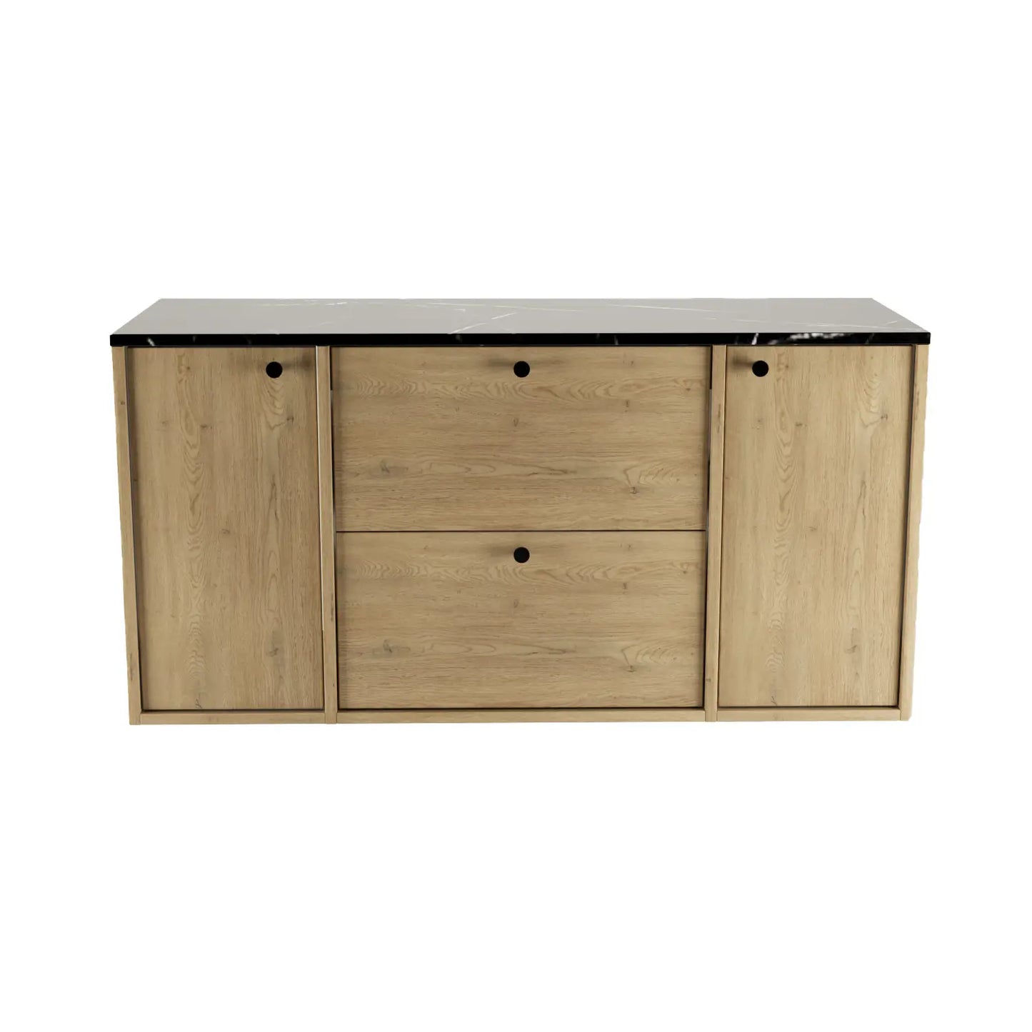 Waschtischunterschrank 120 cm mit 2 Türen und 2 Schubladen Belino - Eiche Cremona/Marmor Schwarz