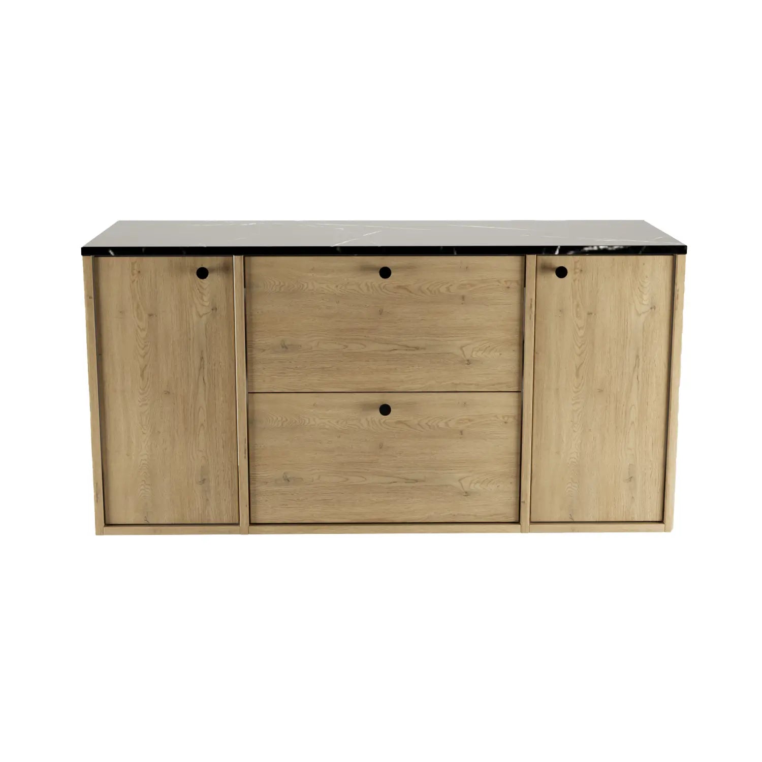 Waschtischunterschrank 120 cm mit 2 Türen und 2 Schubladen Belino - Eiche Cremona/Marmor Schwarz