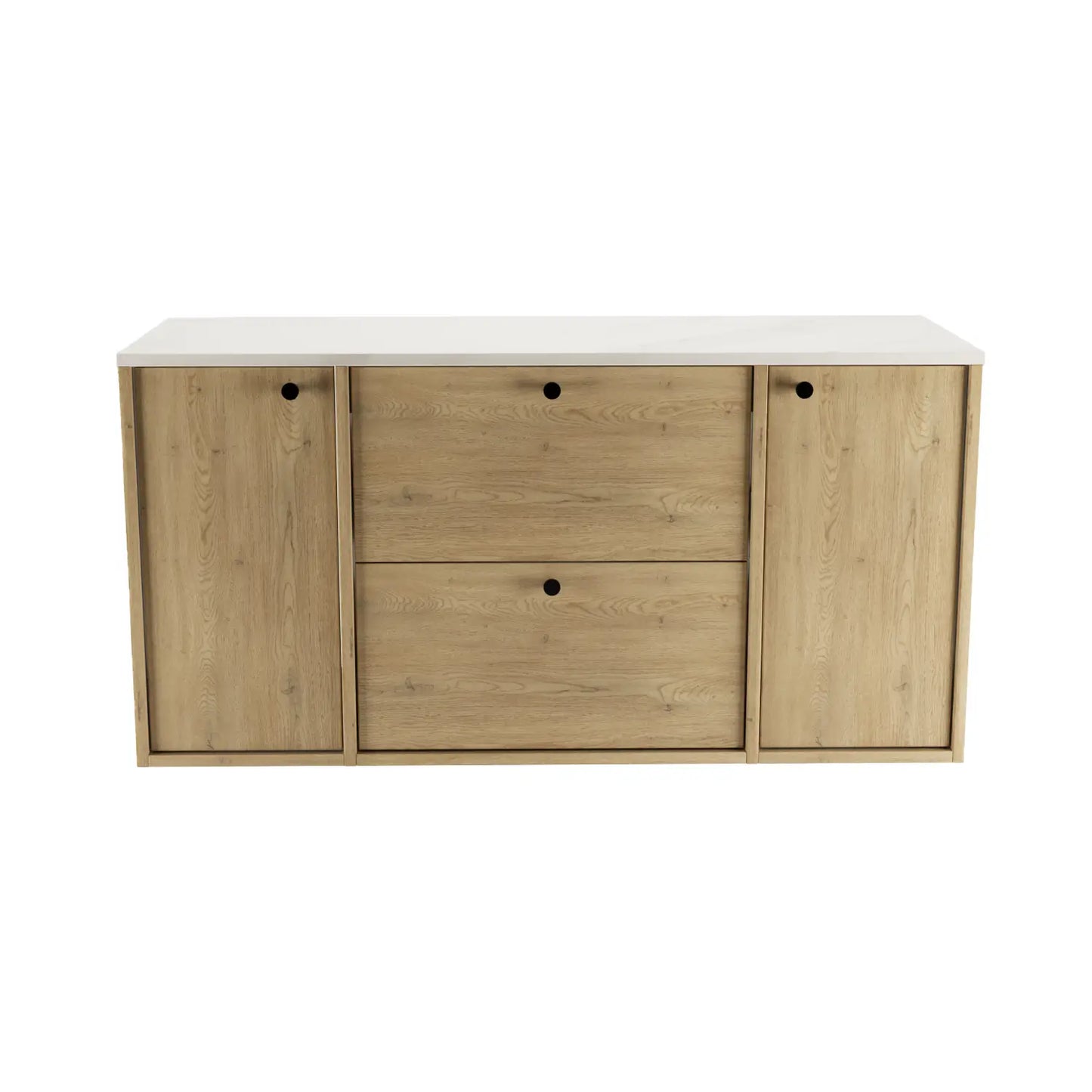 Waschtischunterschrank 120 cm mit 2 Türen und 2 Schubladen Belino - Eiche Cremona/Marmor Bianco