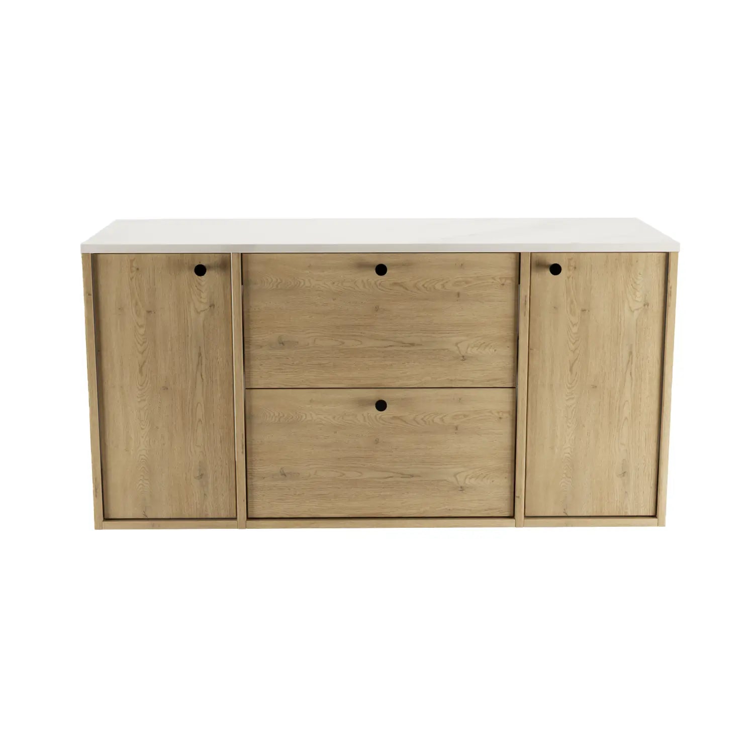 Waschtischunterschrank 120 cm mit 2 Türen und 2 Schubladen Belino - Eiche Cremona/Marmor Bianco