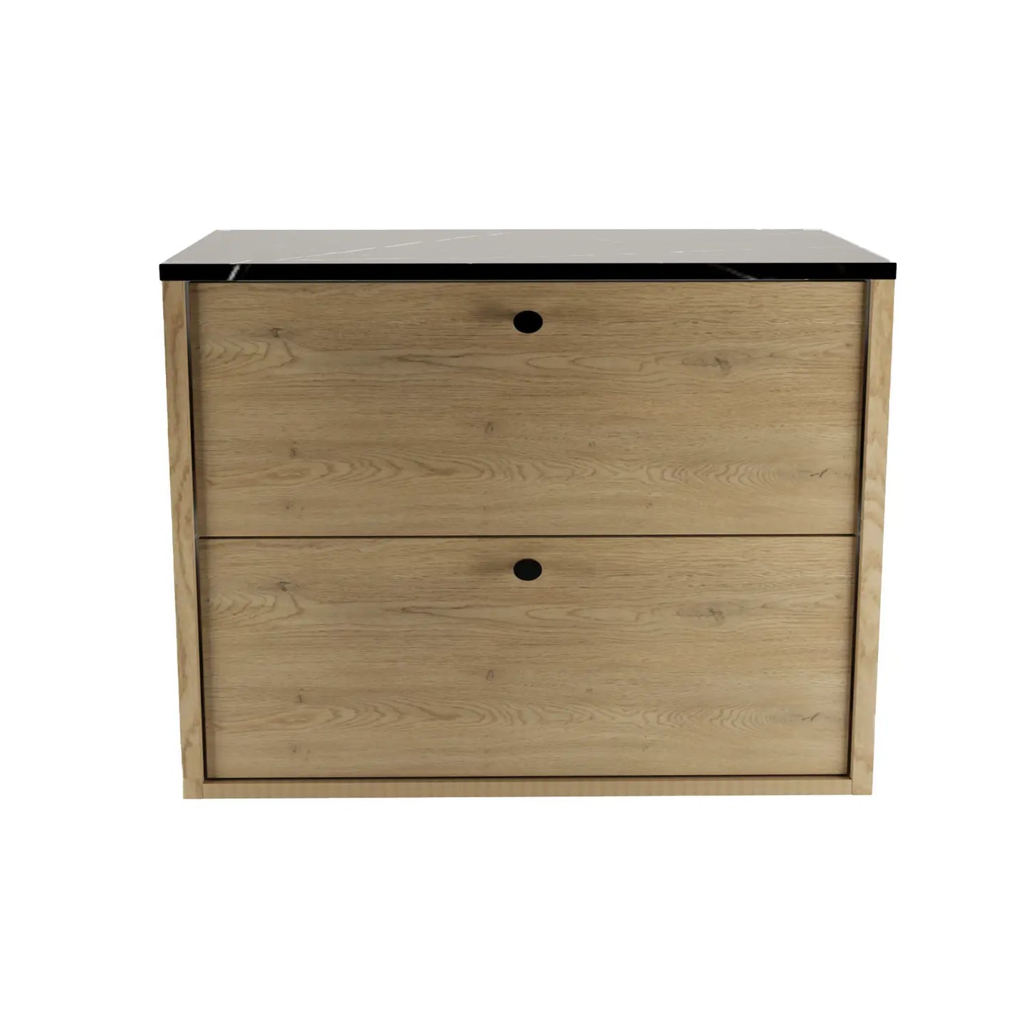 Waschtischunterschrank 80 cm, glatte Fronten Belino - Eiche Cremona/Marmor Schwarz