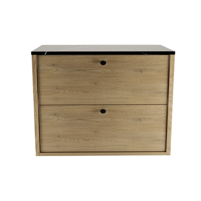 Waschtischunterschrank 80 cm, glatte Fronten Belino - Eiche Cremona/Marmor Schwarz