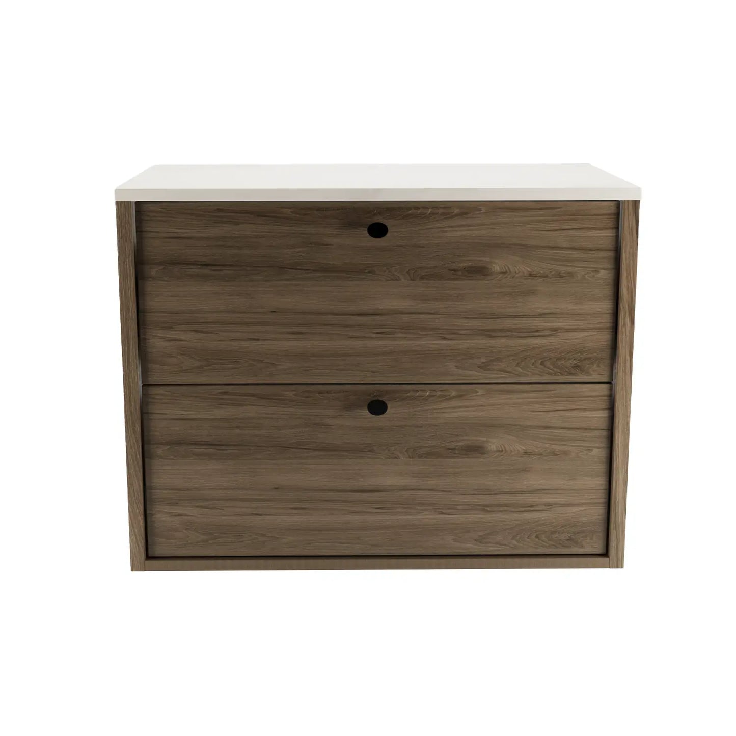 Waschtischunterschrank 80 cm, glatte Fronten Belino - Walnuss Dunkel/Marmor Bianco