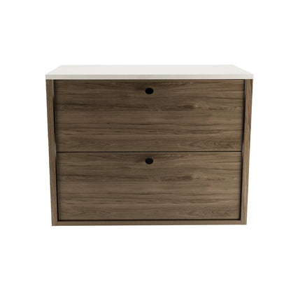 Waschtischunterschrank 80 cm, glatte Fronten Belino - Walnuss Dunkel/Marmor Bianco