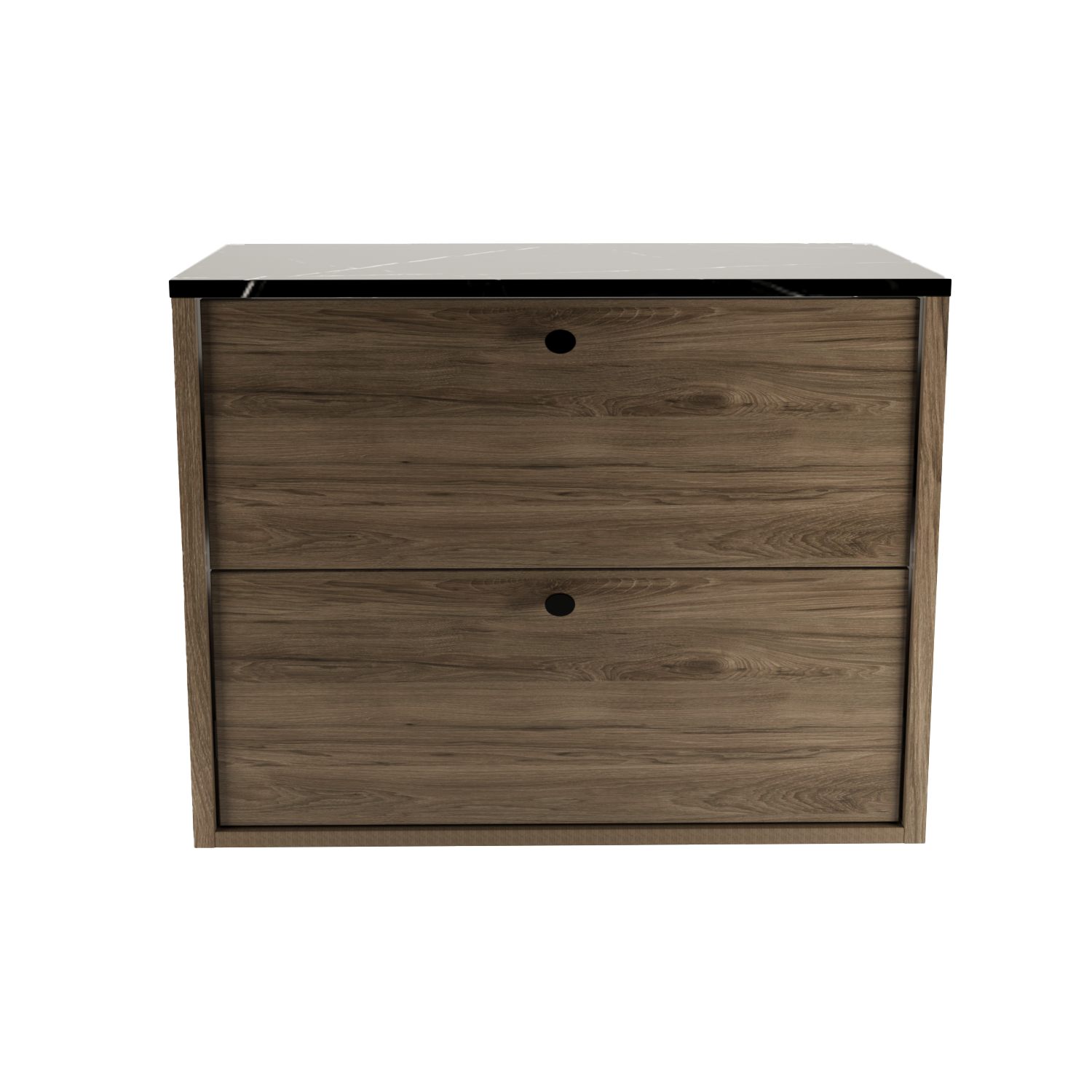 Waschtischunterschrank 80 cm, glatte Fronten Belino - Walnuss Dunkel/Marmor Schwarz