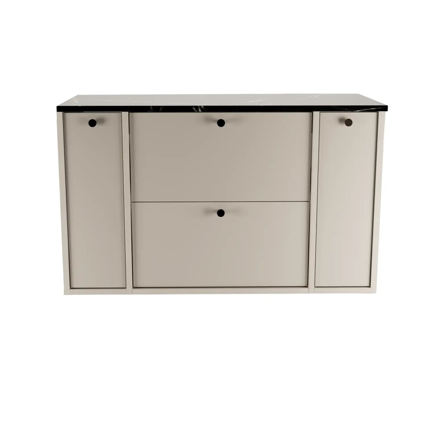 Waschtischunterschrank 100 cm mit 2 Regal, glatte Fronten Belino - Kaschmir/Marmor Schwarz