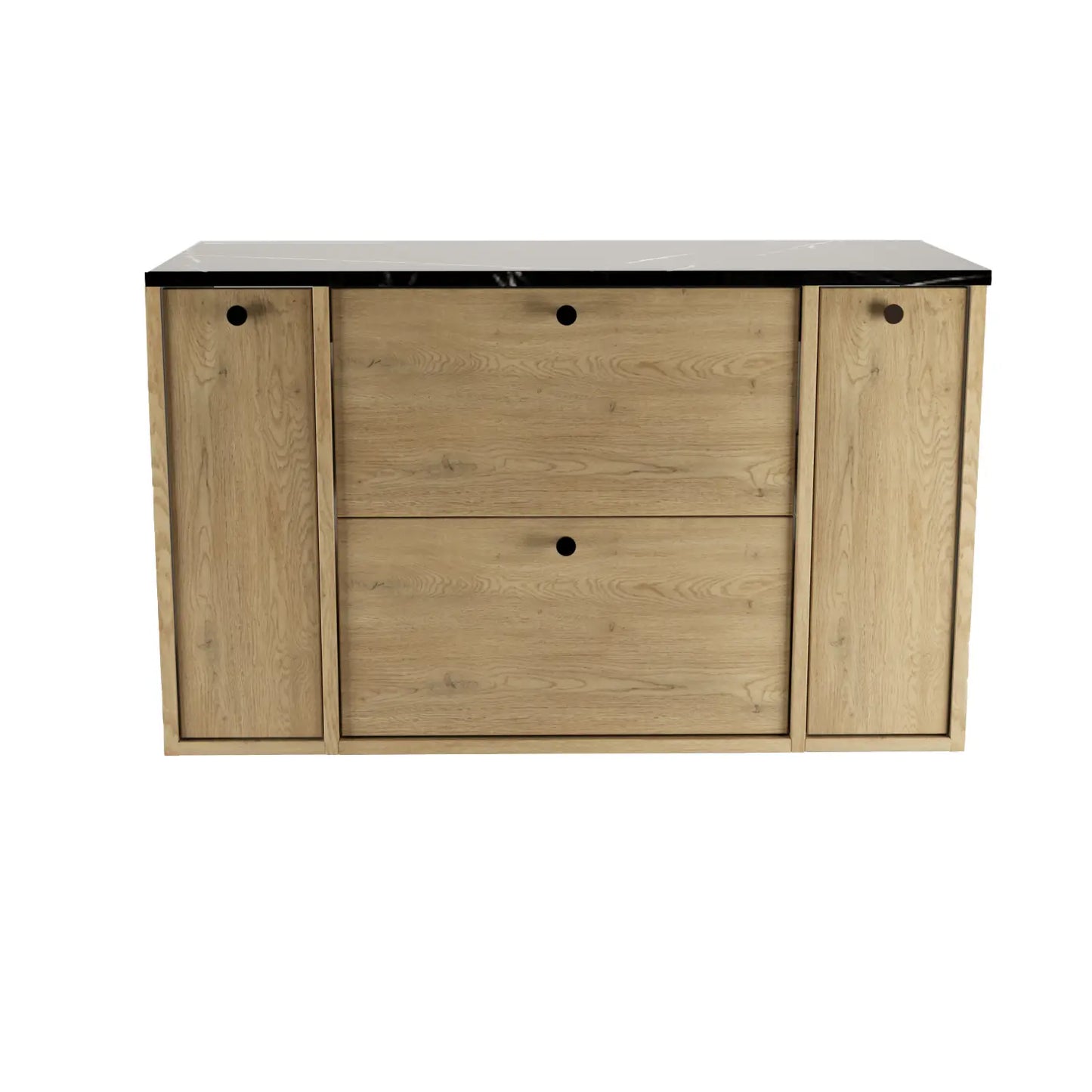 Waschtischunterschrank 100 cm mit 2 Regal, glatte Fronten Belino - Eiche Cremona/Marmor Schwarz