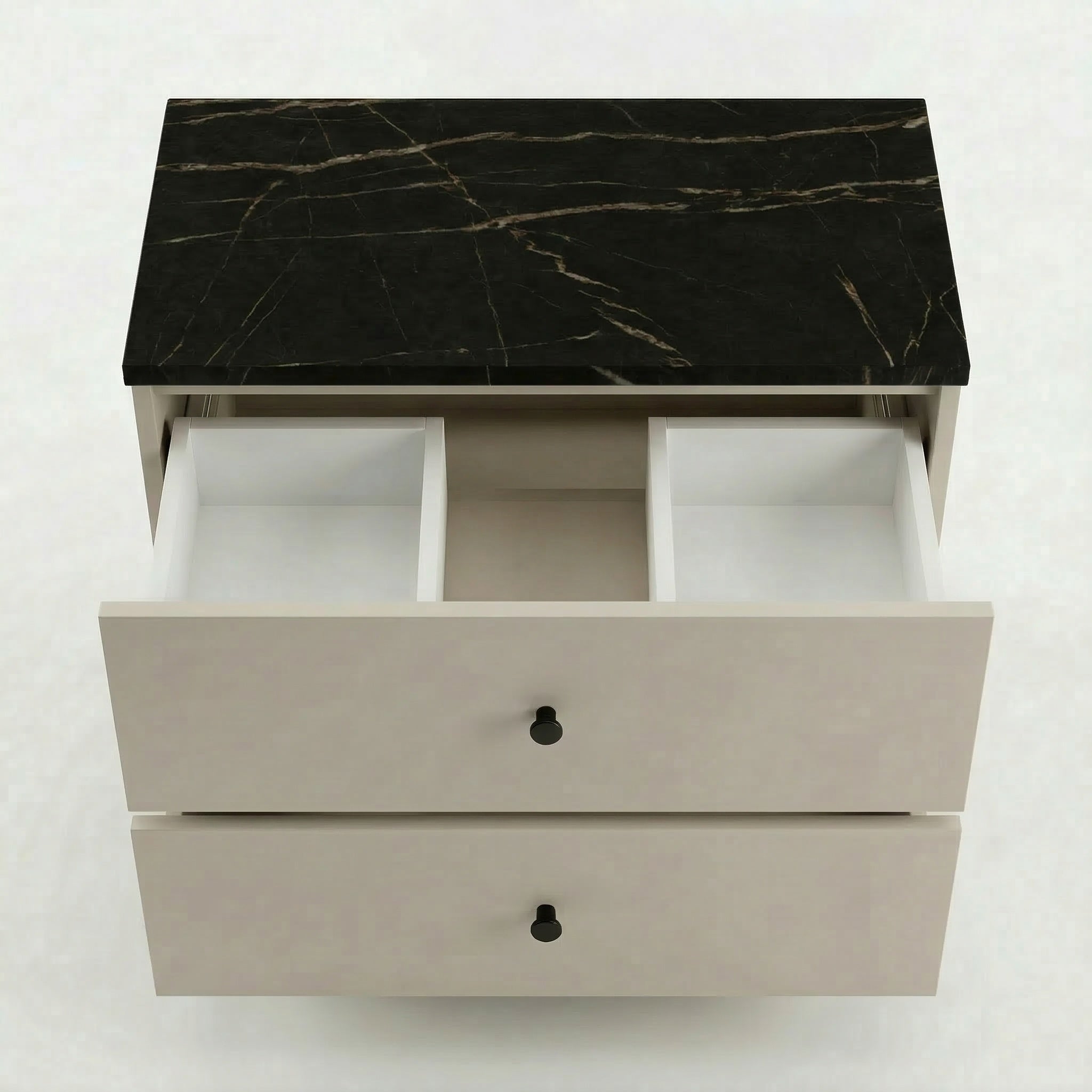 Waschtischunterschrank 60 cm, glatte Fronten Belino - Kaschmir/Marmor Schwarz