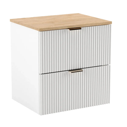 Waschtischunterschrank 60 cm Willy - Weiß, Walnussplatte