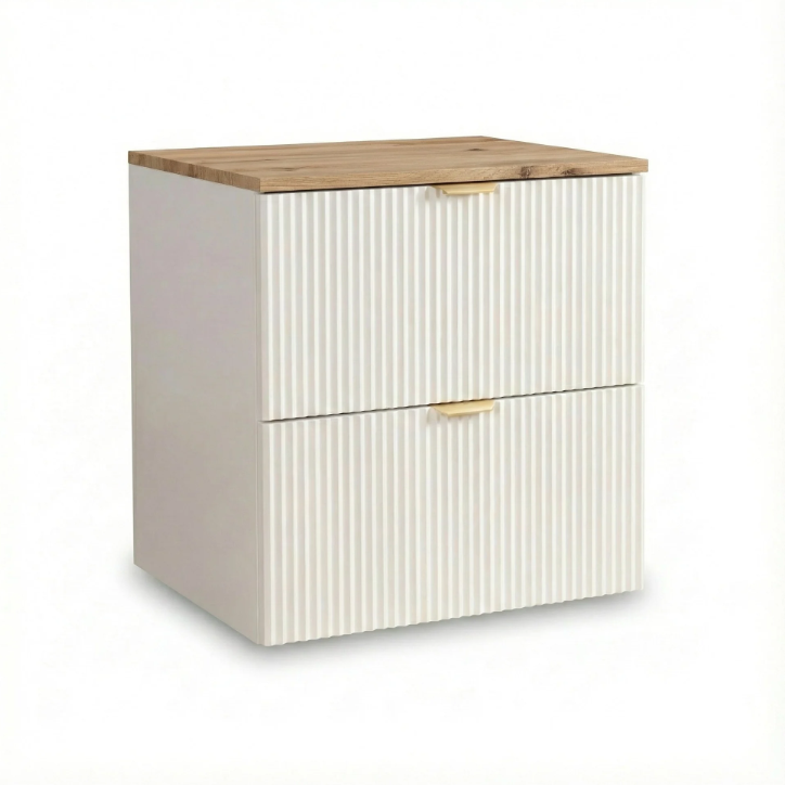 Waschtischunterschrank 140 cm mit Regal Willy - Weiß, Walnuss Regal, Walnussplatte