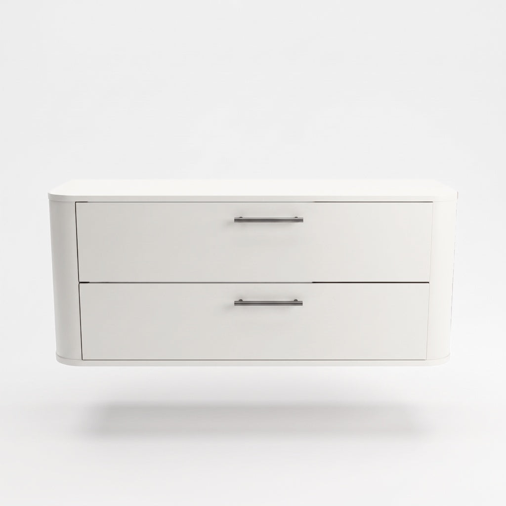 Waschtischunterschrank 120 cm mit 2 Schubladen, abgerundet Nola - Weiß