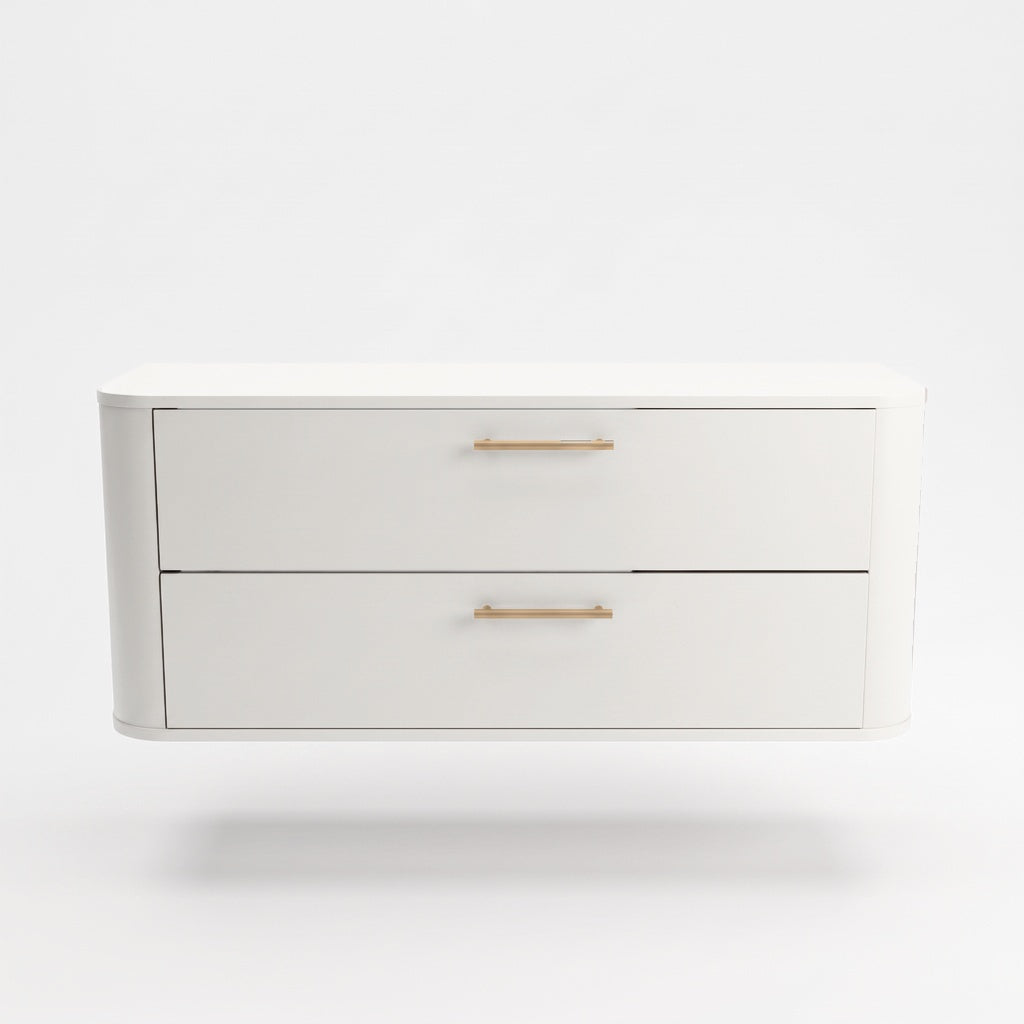 Waschtischunterschrank 120 cm mit 2 Schubladen, abgerundet Nola - Weiß