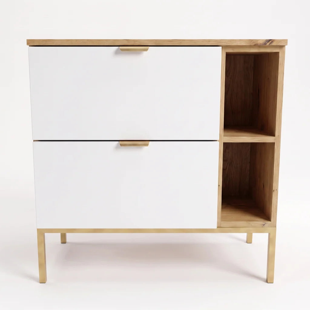 Waschtischunterschrank mit Regal 80 cm auf einem Metallgestell Orio - Weiß/Eiche artisan