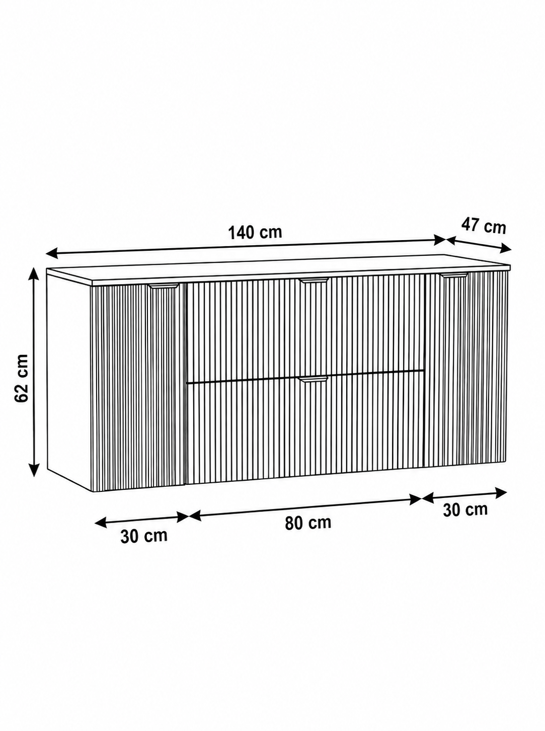 Waschtischunterschrank 140 cm mit 2 Türen und 2 Schubladen Willy - Schwarz