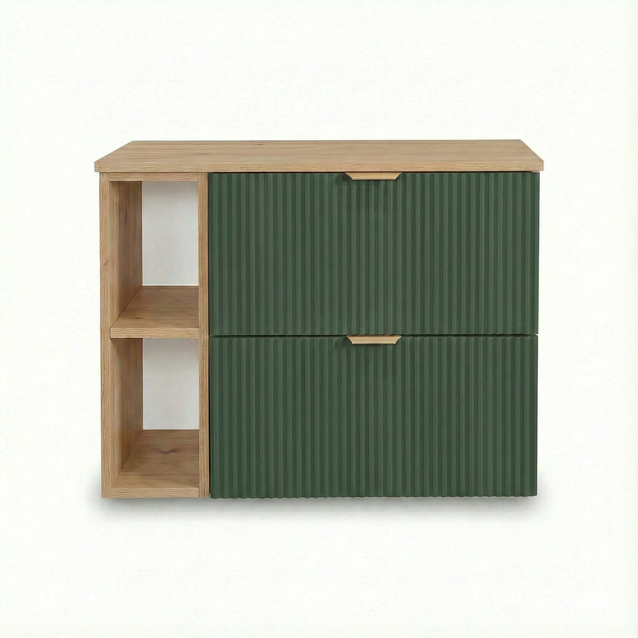 Waschtischunterschrank 80 cm mit Regal Willy - Salbei/Walnuss
