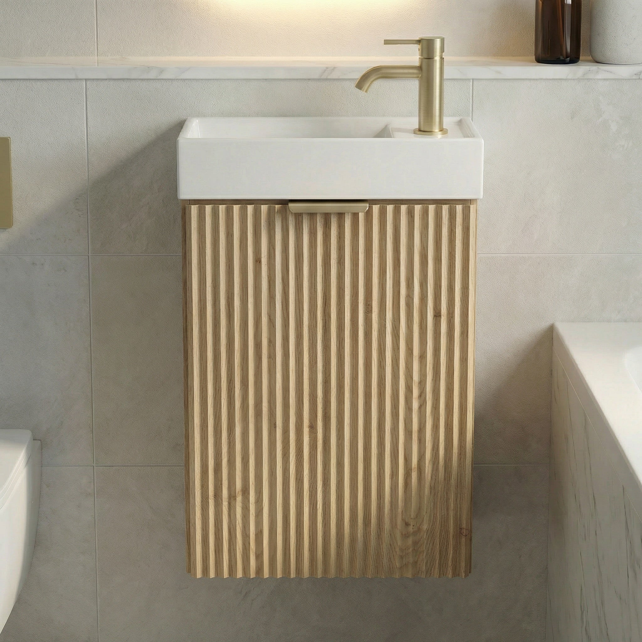Waschtischunterschrank 40 cm mit Waschbecken Willy - Eiche Cremona