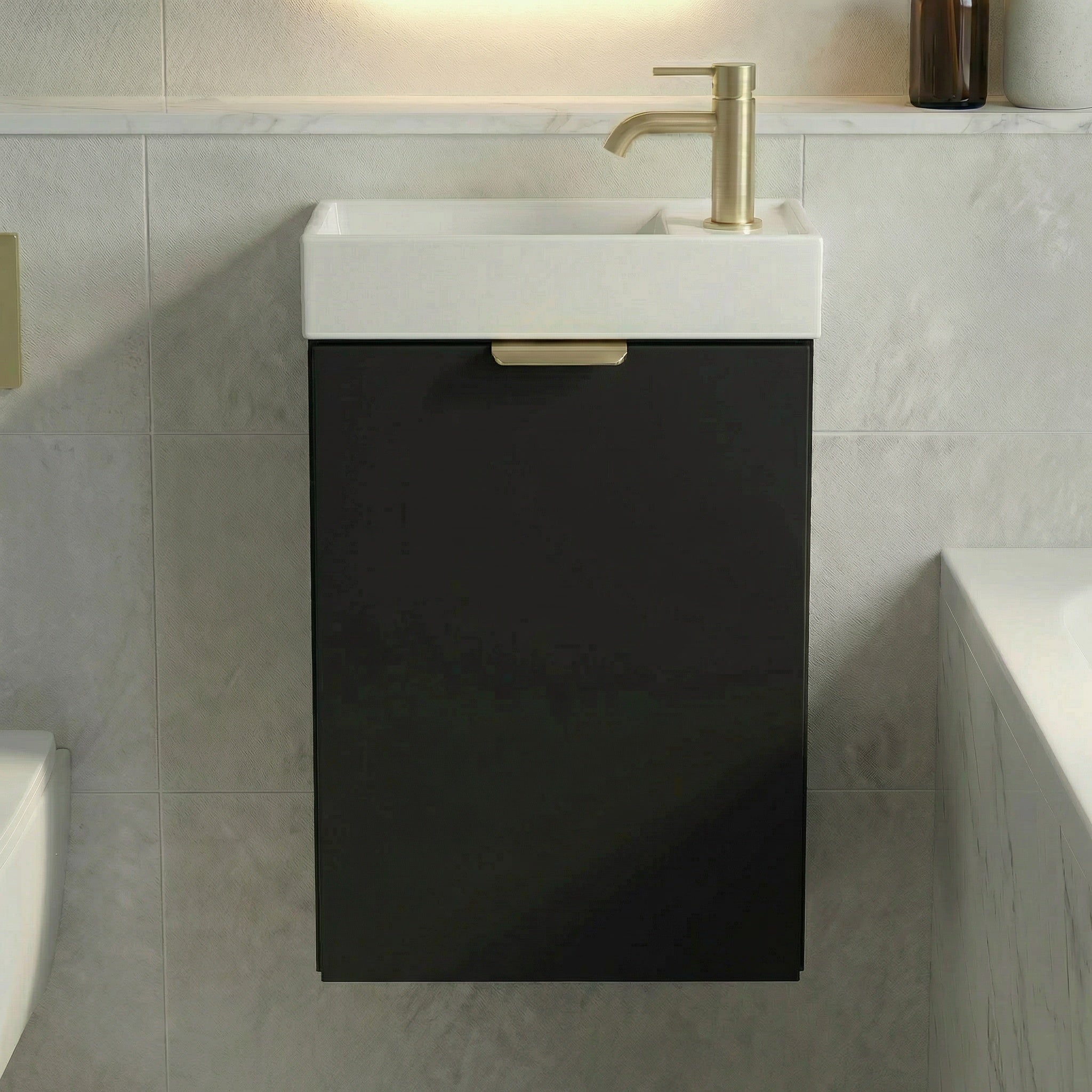 Waschtischunterschrank 40 cm mit Waschbecken Orio - Schwarz/Eiche Artisan