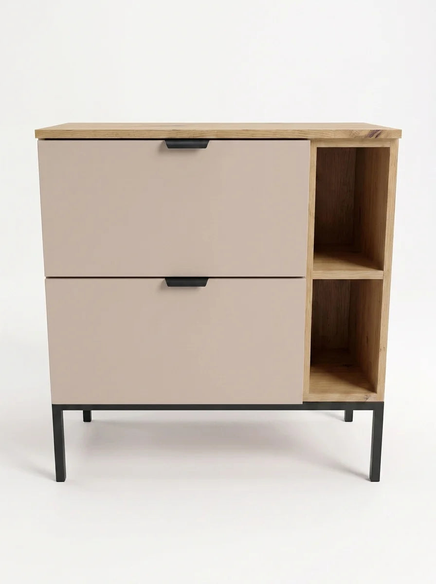 Waschtischunterschrank mit Regal 80 cm auf einem Metallgestell Orio - Kaschmir/Eiche artisan