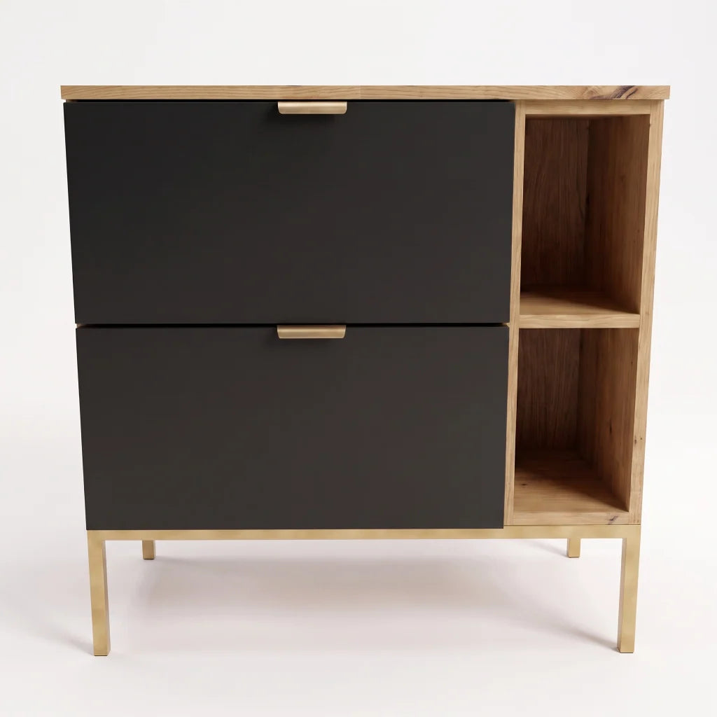 Waschtischunterschrank mit Regal 80 cm auf einem Metallgestell Orio - Schwarz/Eiche artisan