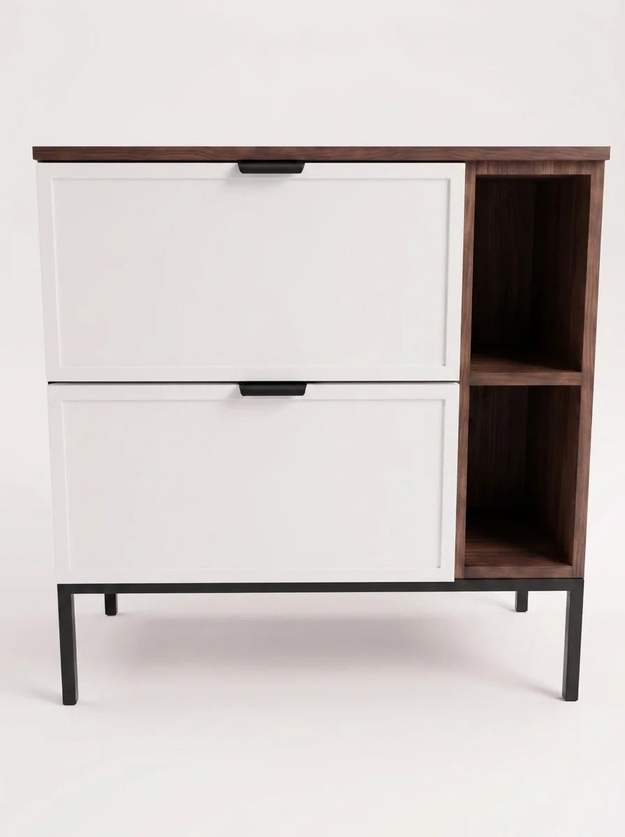 Waschtischunterschrank mit Regal 80 cm auf einem Metallgestell Roma - Weiß/Walnuss Dunkel