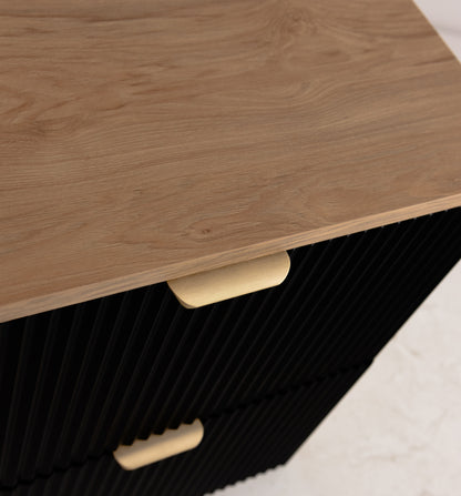 Waschtischunterschrank 80 cm mit Regal Willy - Schwarz, Walnussplatte