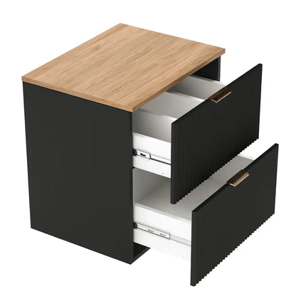 Waschtischunterschrank 60 cm Willy - Schwarz, Walnussplatte