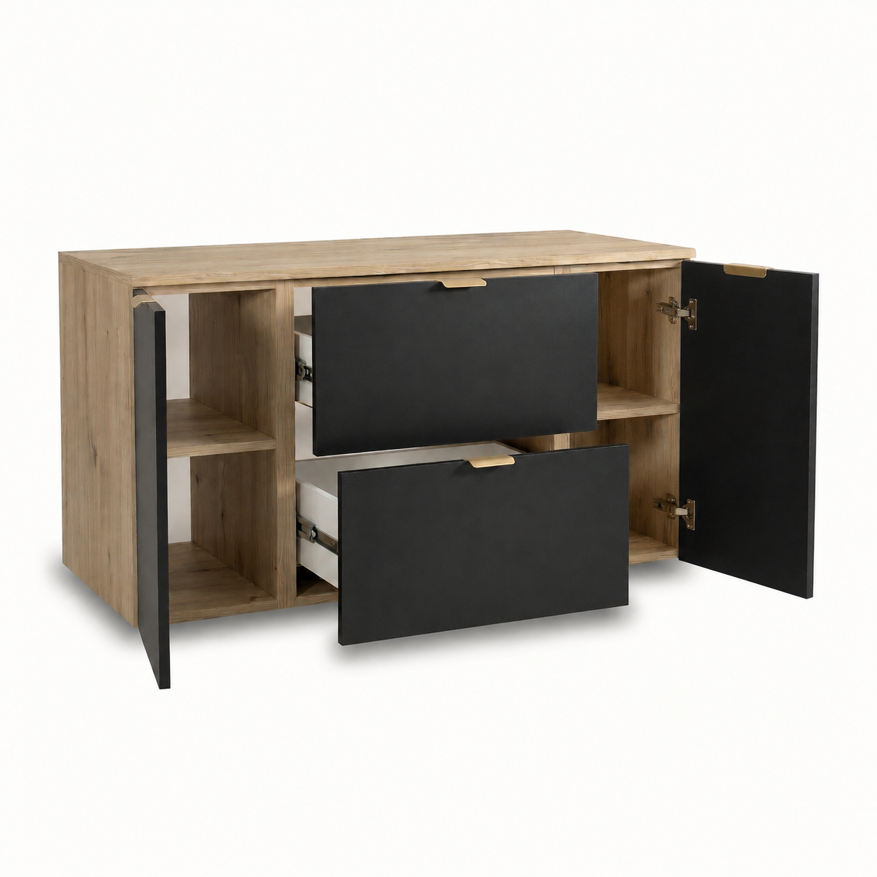 Waschtischunterschrank mit 2 Türen und 2 Schubladen 120 cm Orio - Schwarz/Eiche Artisan