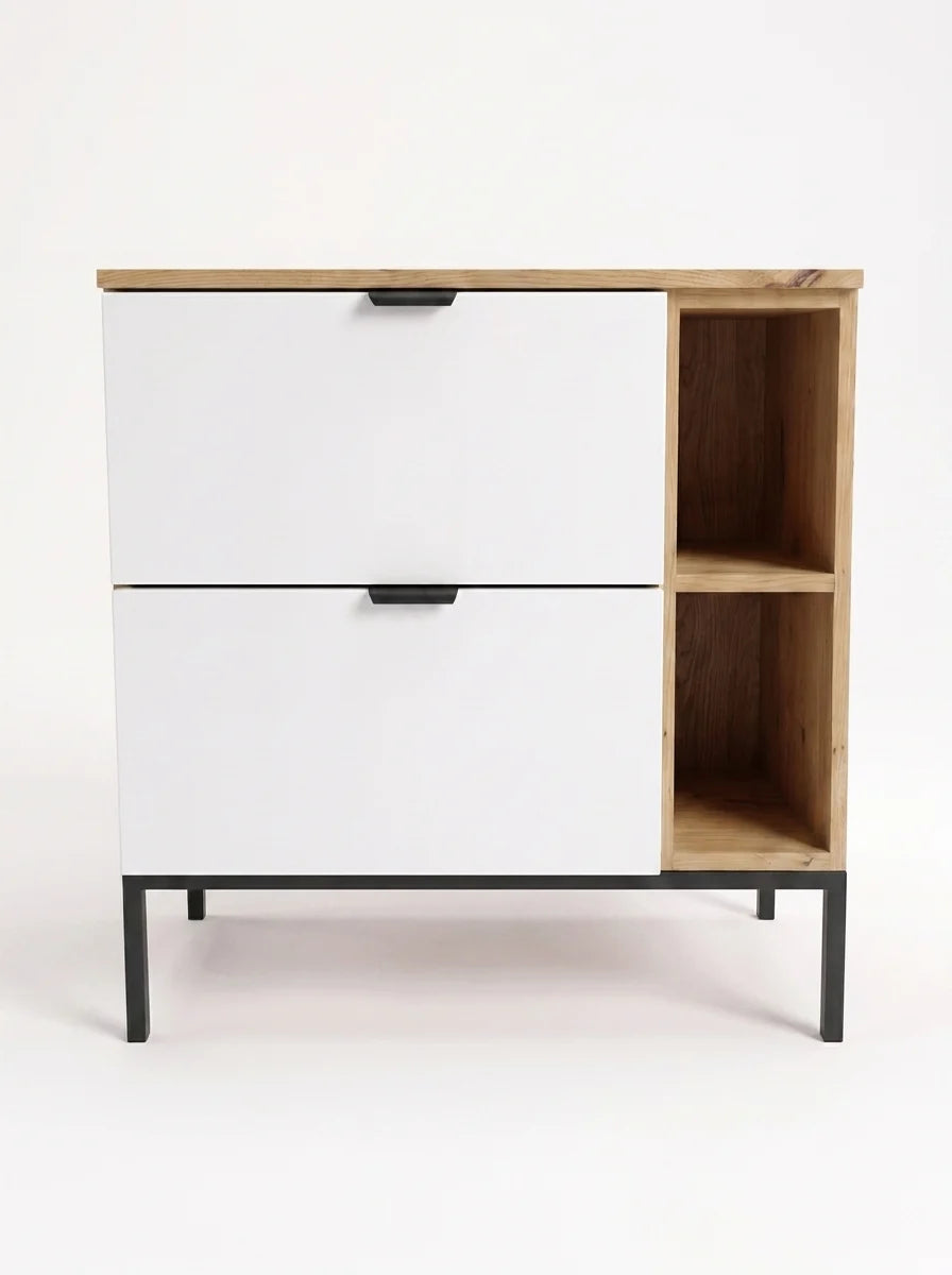 Waschtischunterschrank mit Regal 80 cm auf einem Metallgestell Orio - Weiß/Eiche artisan